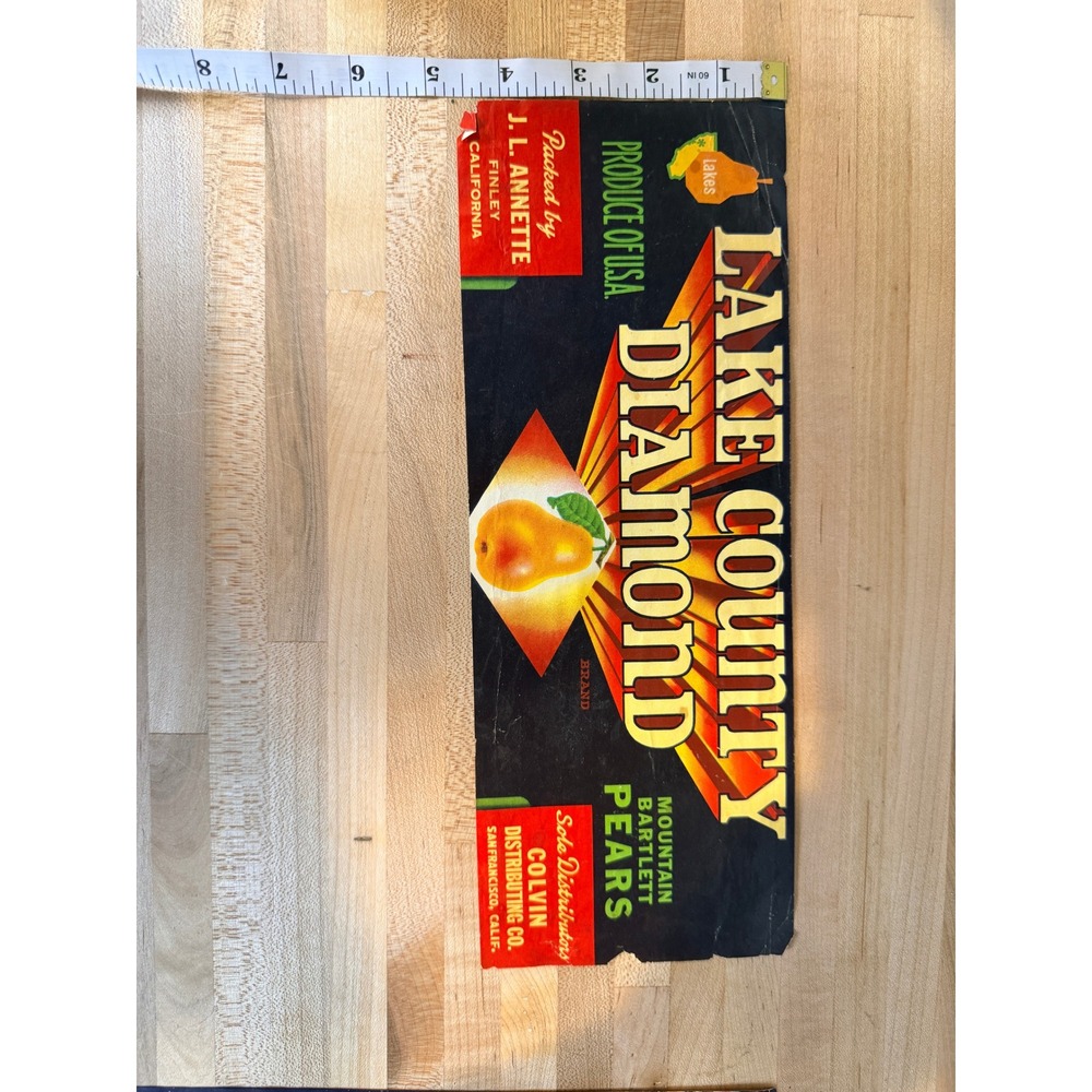 Vintage Lake County Diamond Mountain Bartlett Pears Fruit Crate Label California